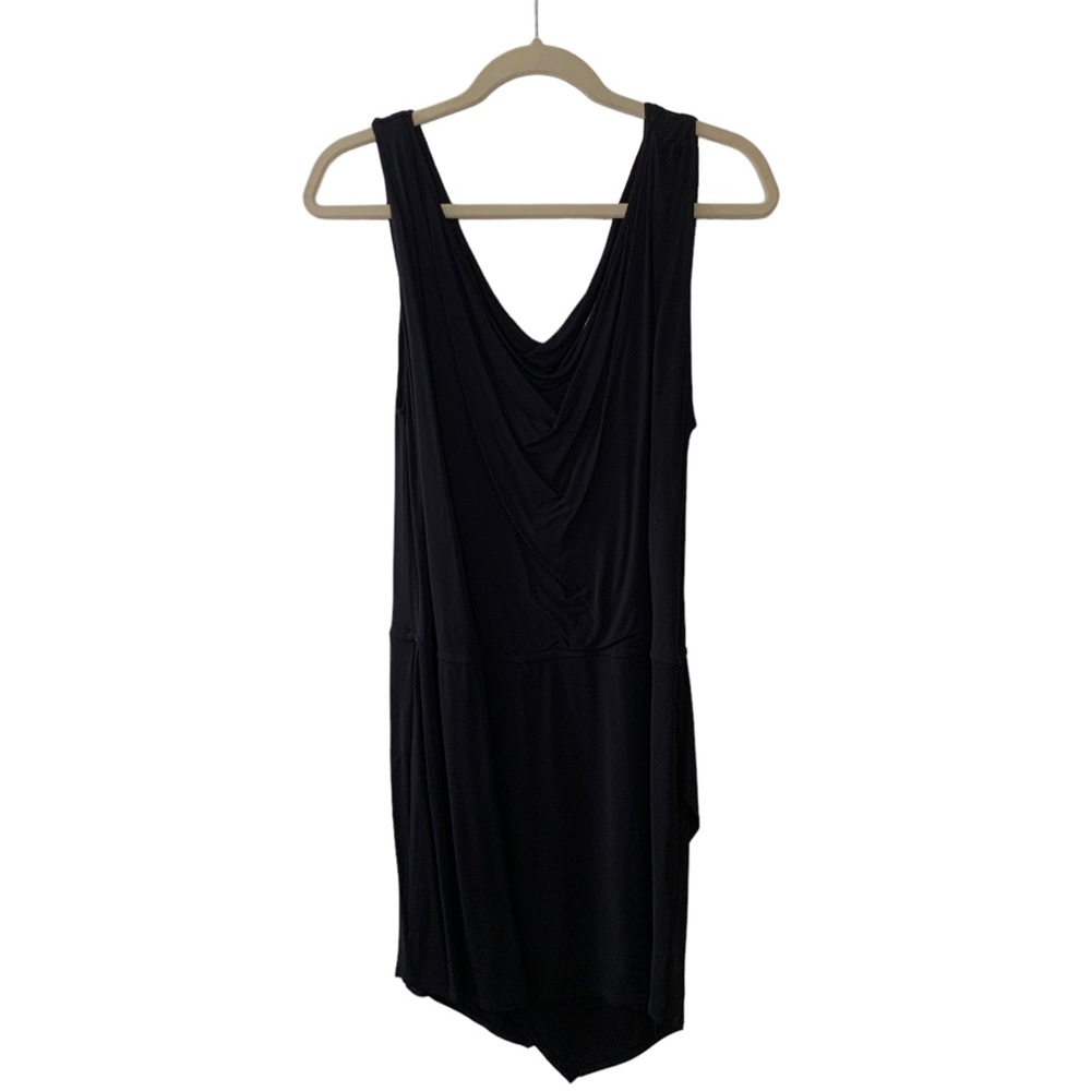 Tracy Reese Black Flowy Mini Dress LBD V Neck Size Large Sleeveless Asymmetrical